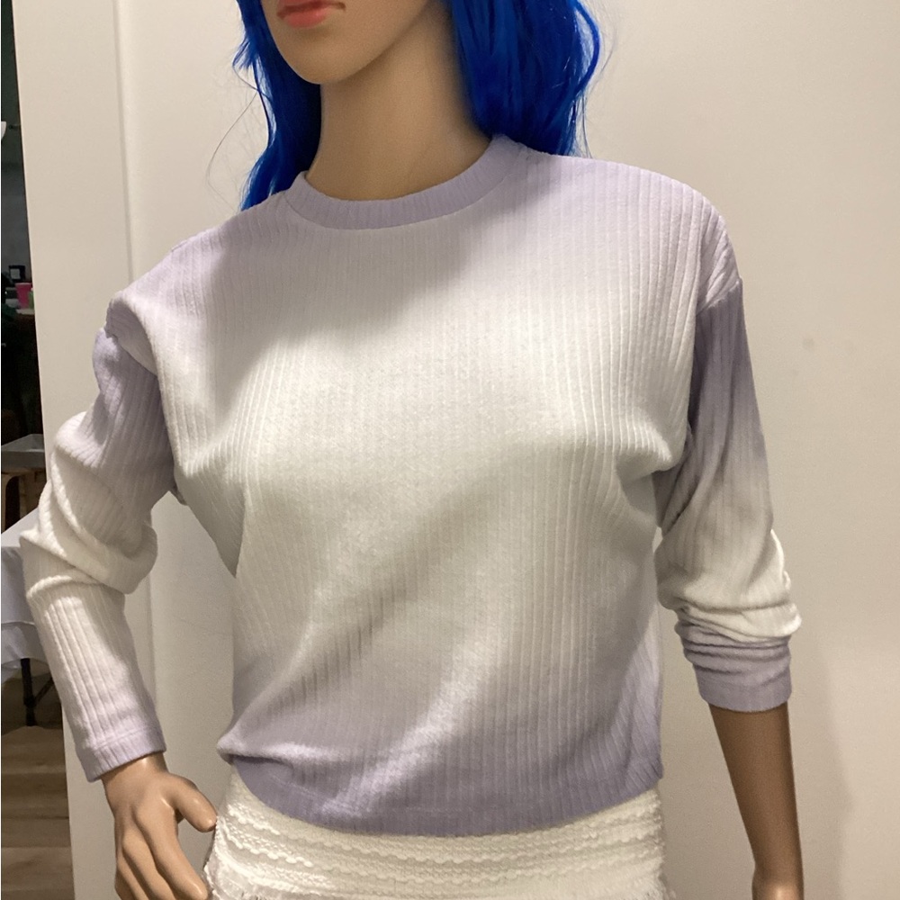 H&M Lavender and White Ribbed Long Sleeve Tee